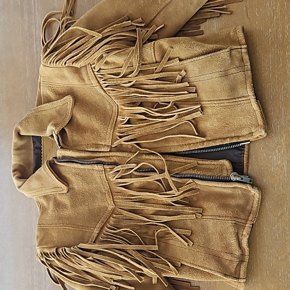 VINTAGE BRANDED GARMENTS SUEDE FRINGED KIDS LEATHER JACKET - Picture 11 of 16